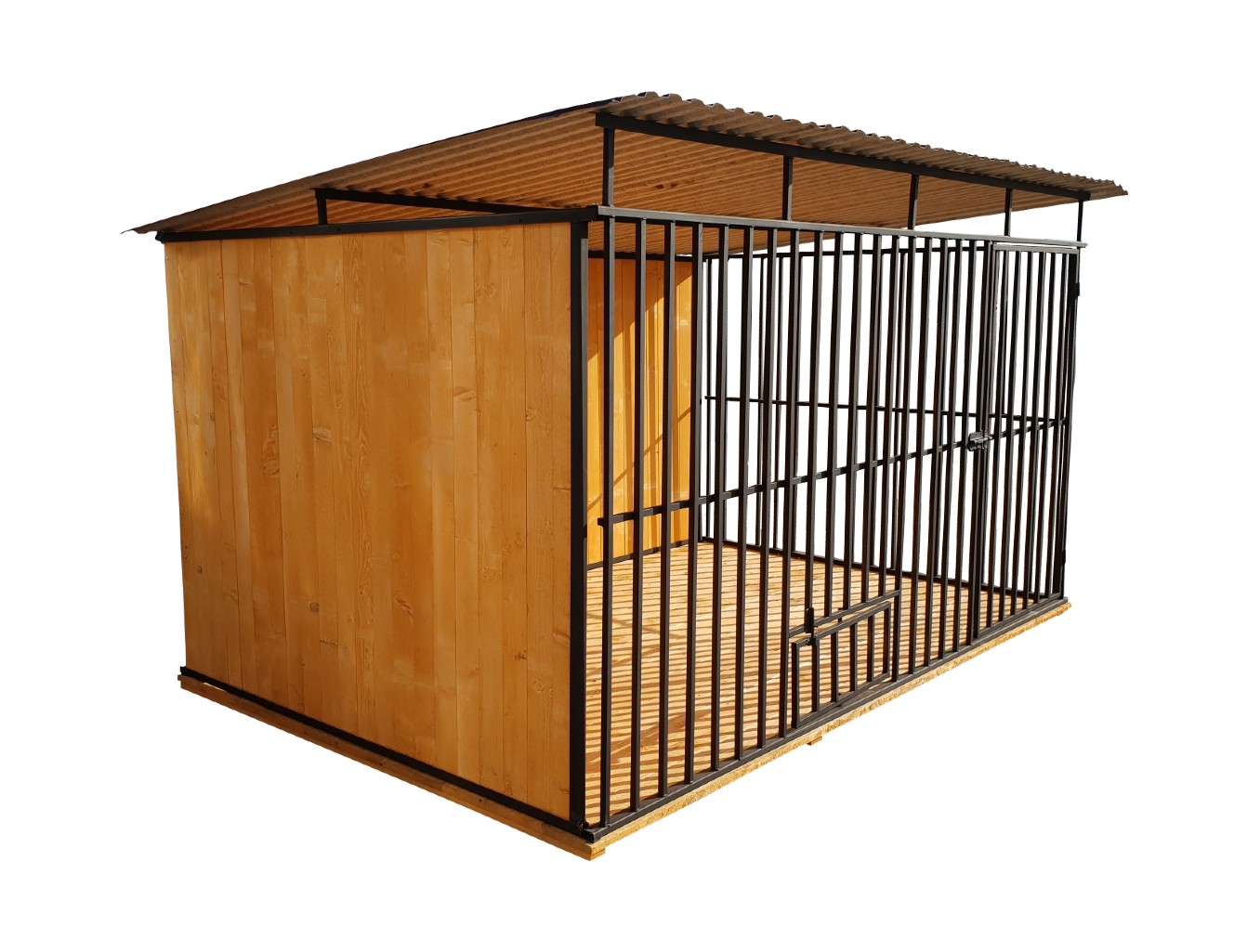 Kojec 3x2 czarny obity deską uchwyty na miski + podłoga